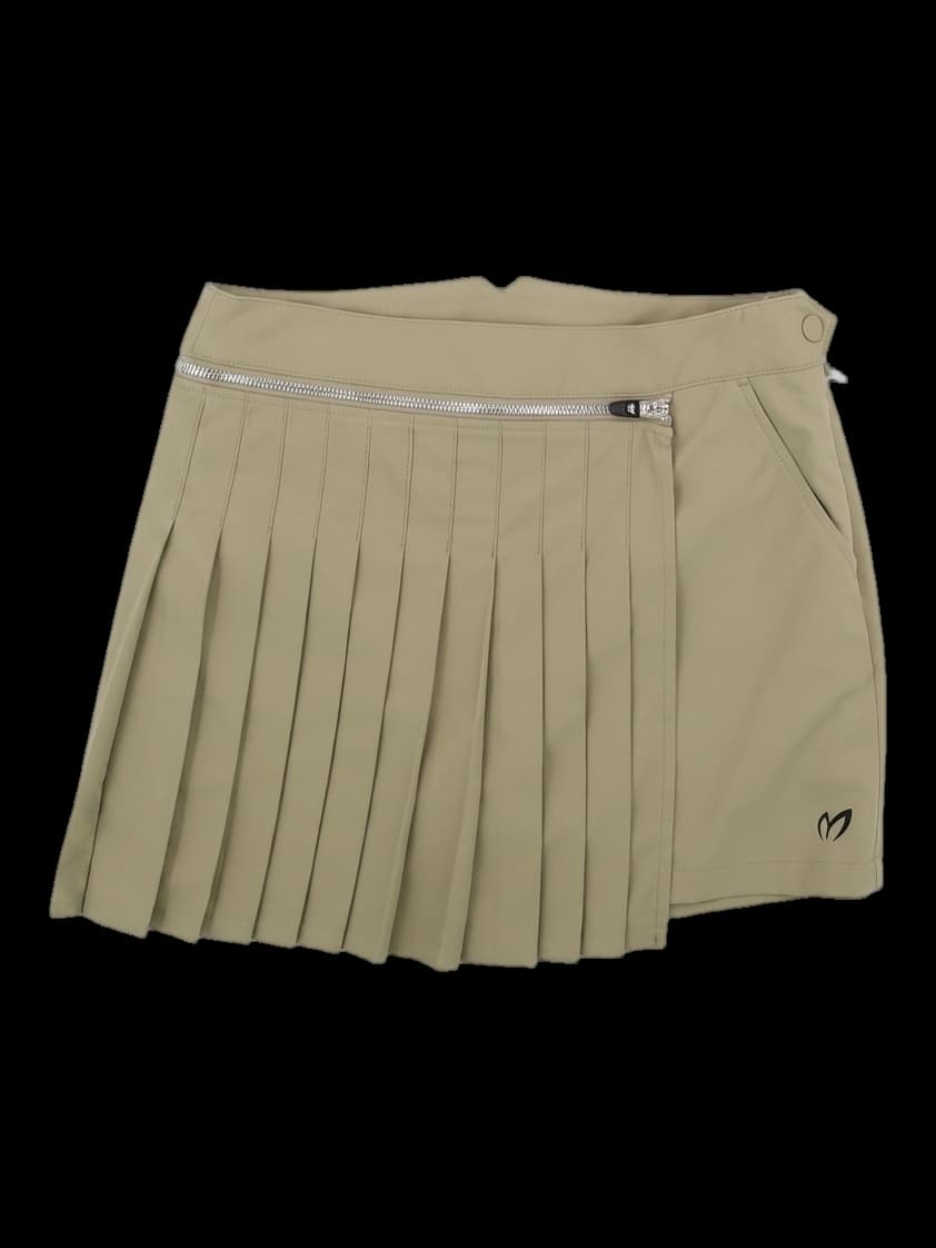 베이지 언밸런스 플리츠 랩 스커트 팬츠