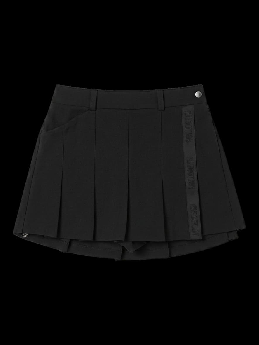 블랙 레터링 테이프 플리츠 큐롯 스커트
