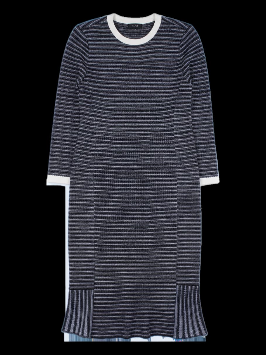 스트라이프 트위드 롱 원피스