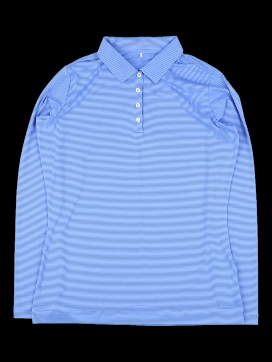 블루 세로 스트라이프 긴팔 카라 티셔츠