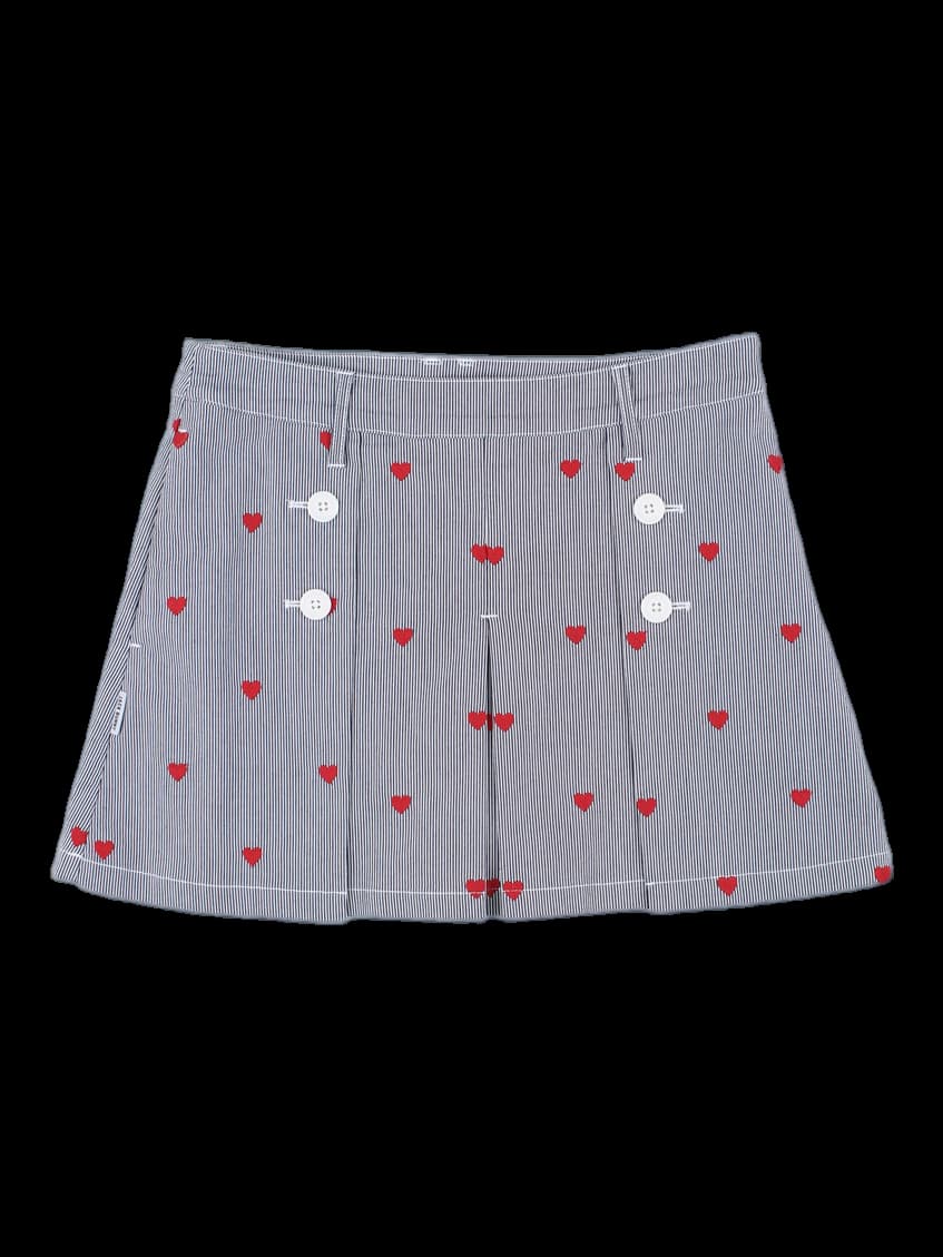 하트 자수 네이비 스트라이프 플리츠 스커트