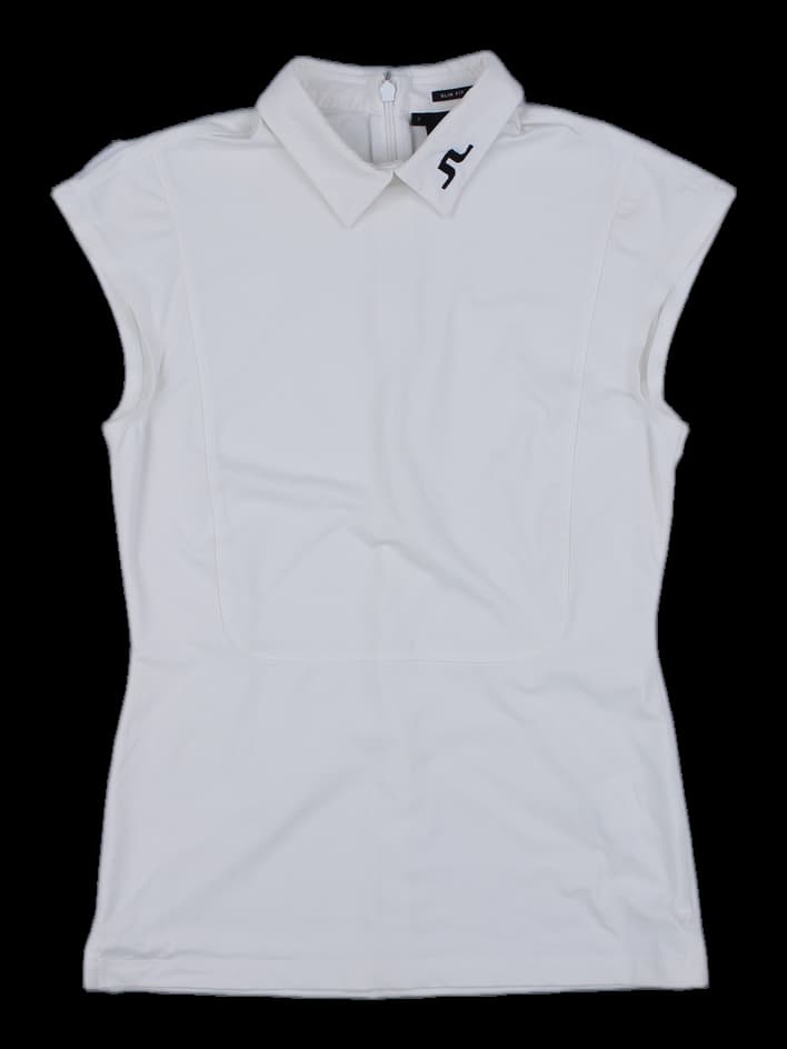 화이트 칼라 로고 포인트 민소매 티셔츠