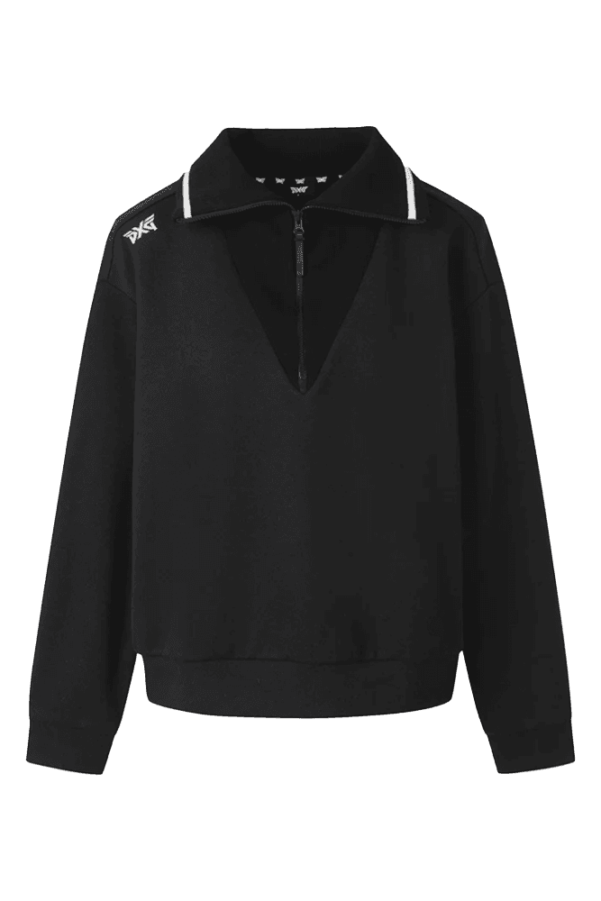 여성 하프 집업 LS 티셔츠 블랙