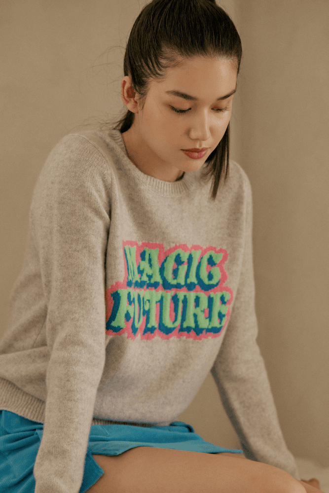 빅 로고 긴팔 니트 그레이