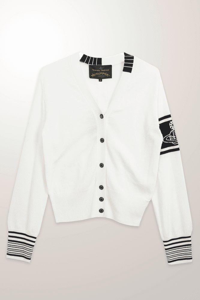 V넥 소매배색 가디건