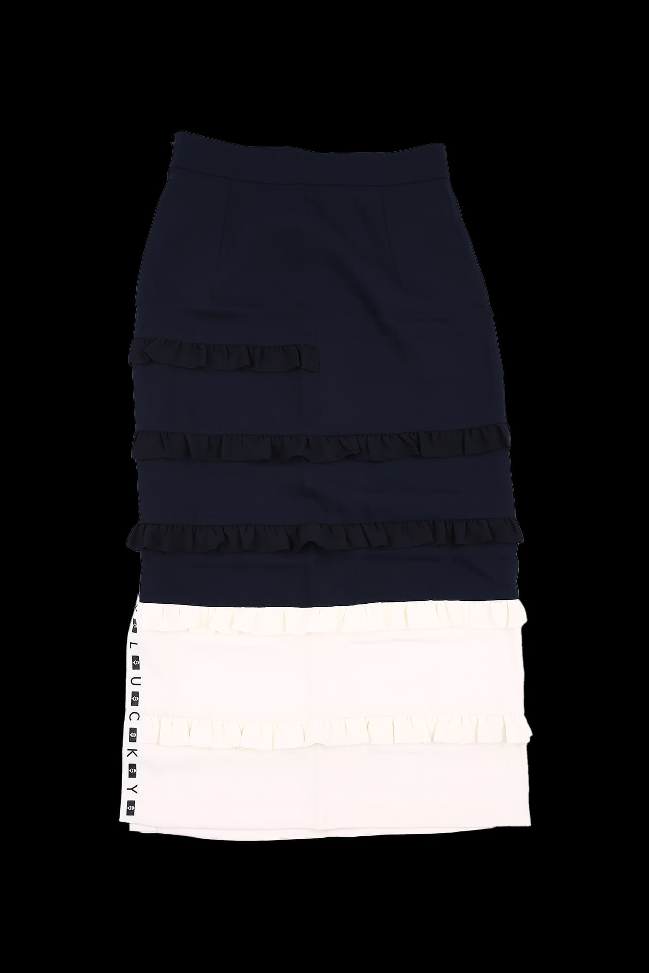 레이스 디테일 배색 롱 스커트