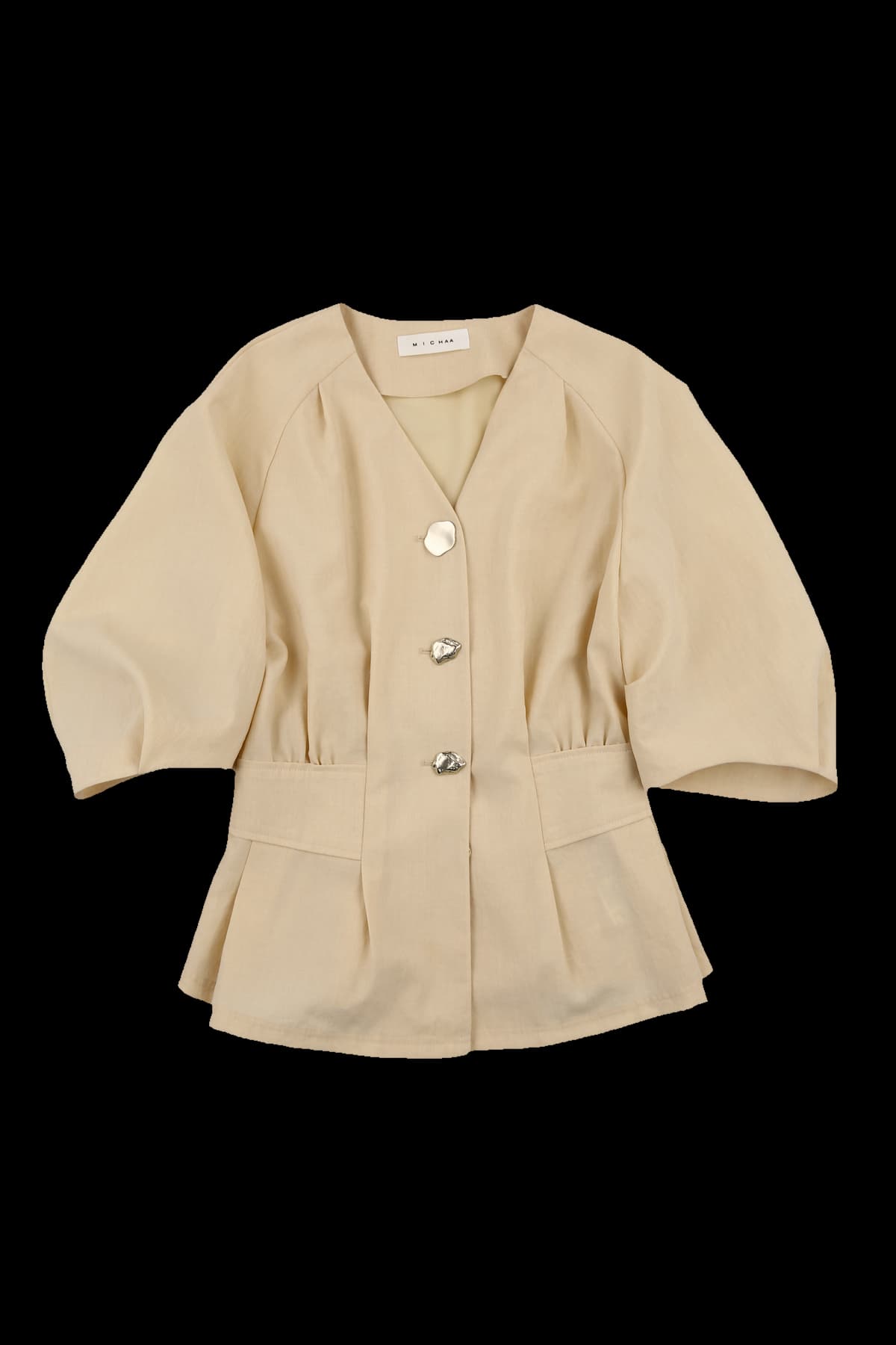 단추 포인트 셔링 블라우스