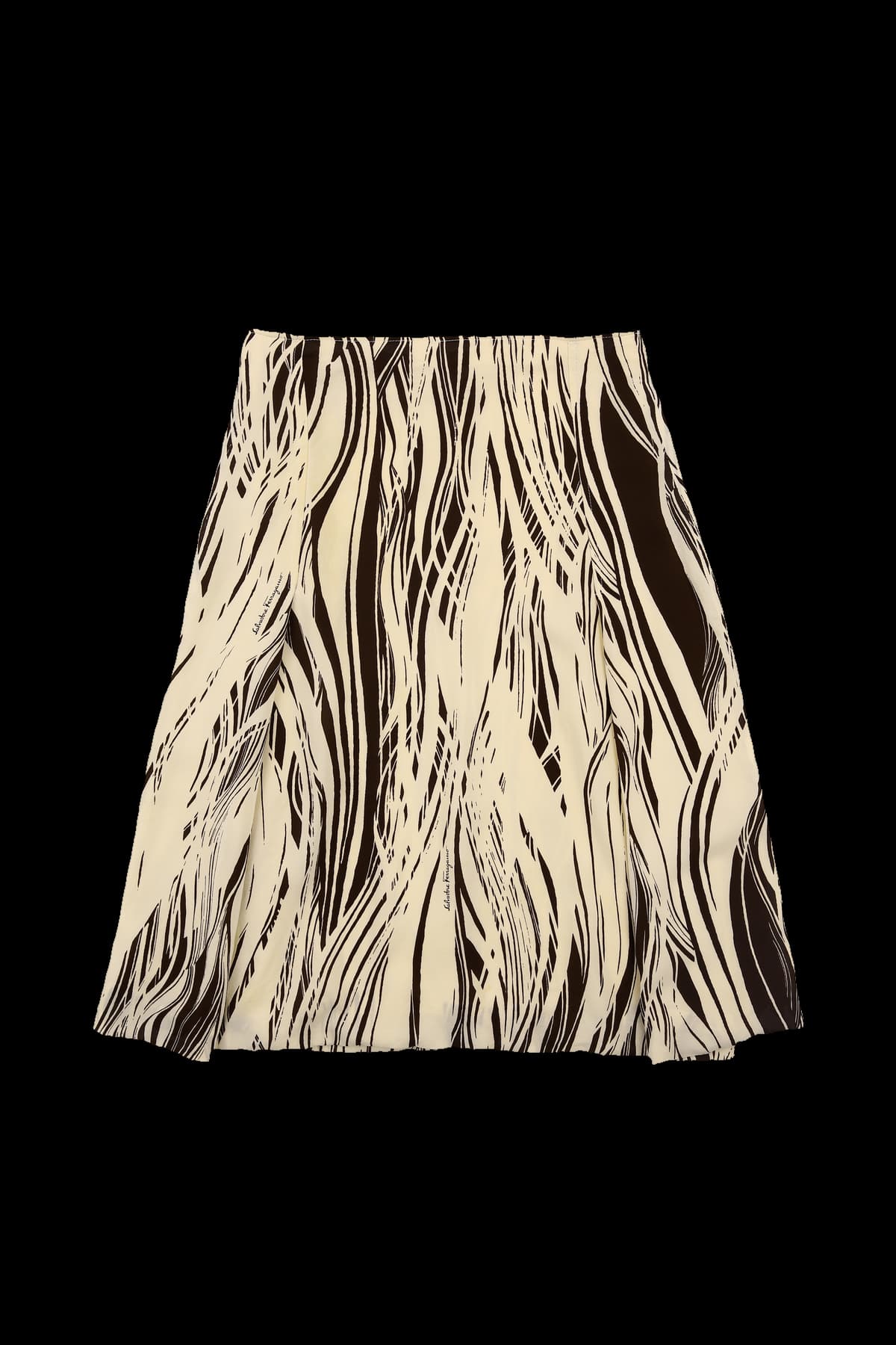 패턴 실크 미디 스커트