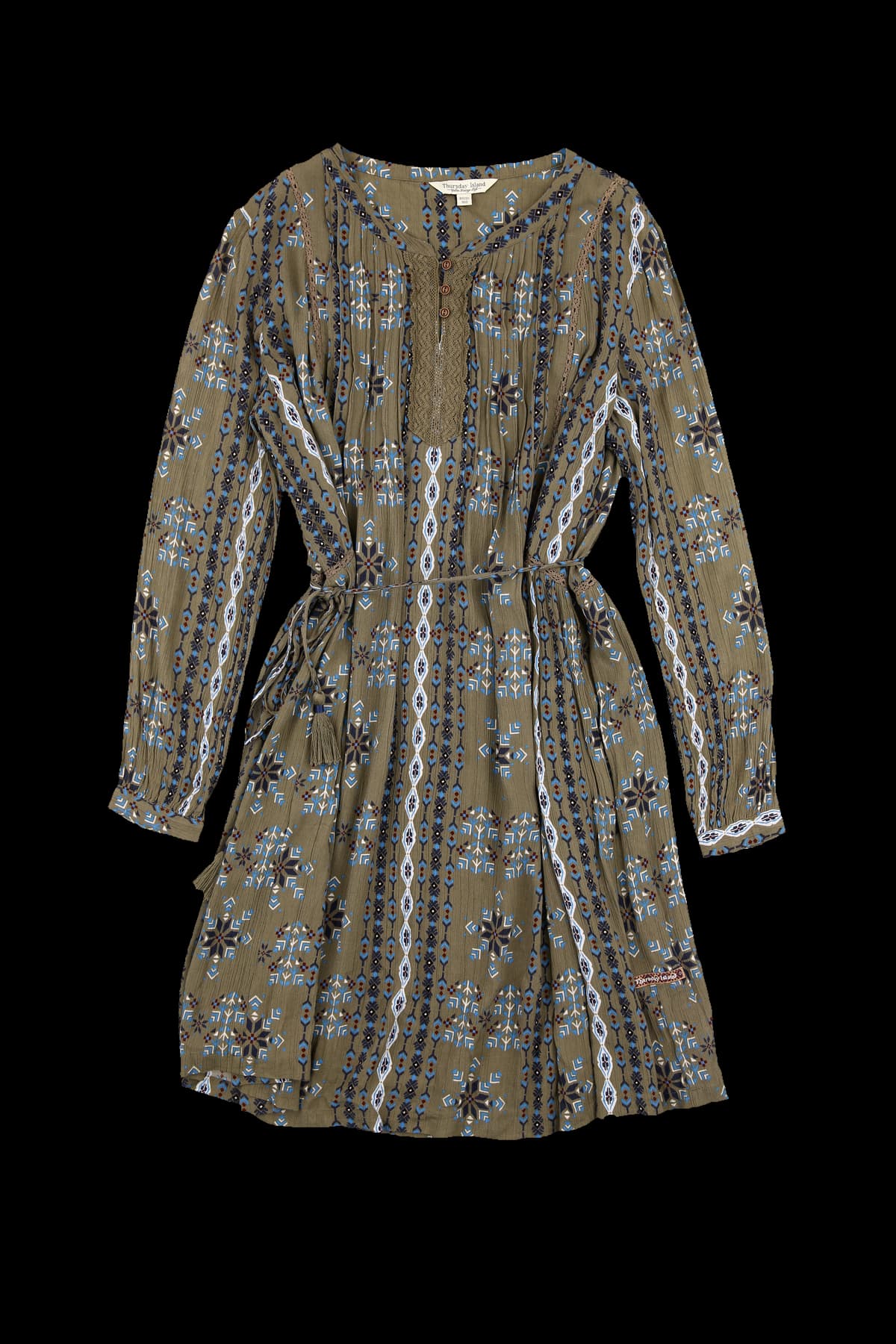 태슬 스트랩 패턴 긴팔 원피스