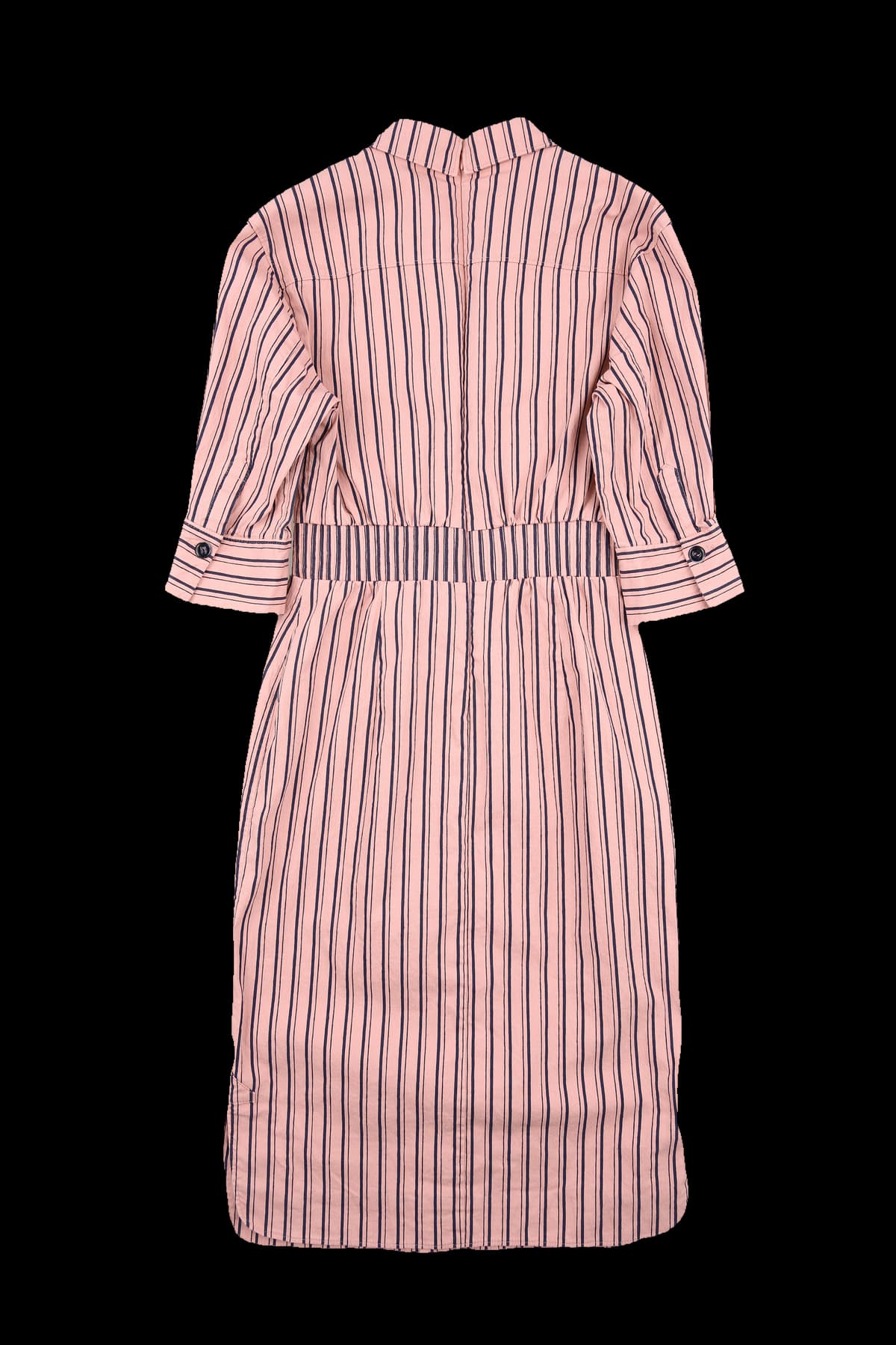 스트라이프 버튼 카라 원피스