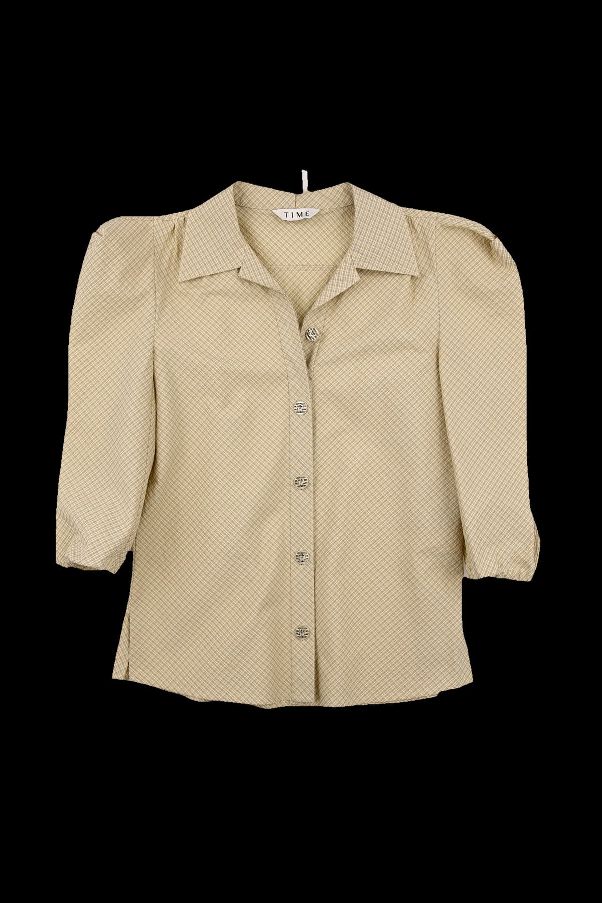 체크 퍼프소매 블라우스