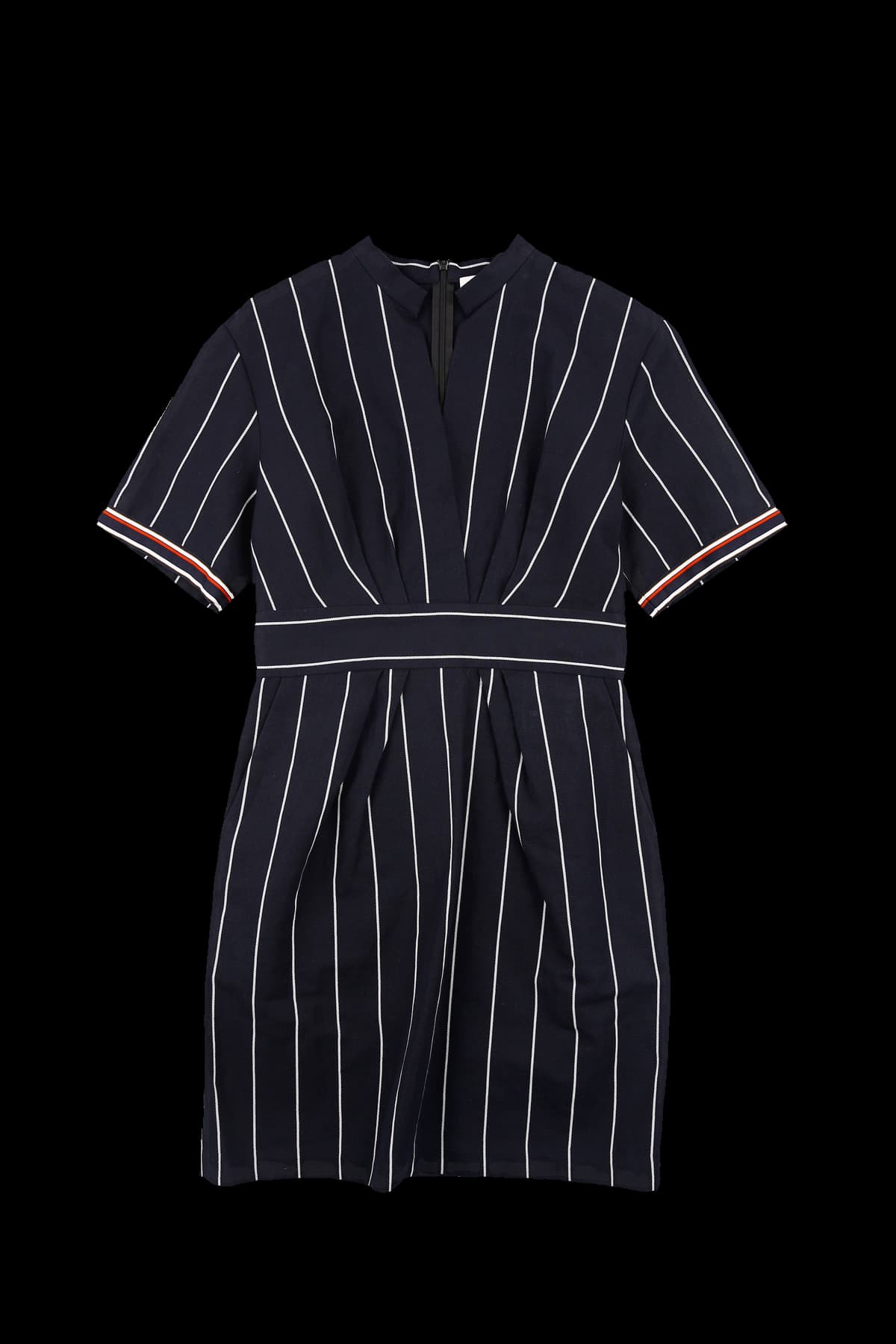 스트라이프 브이넥 반팔 원피스