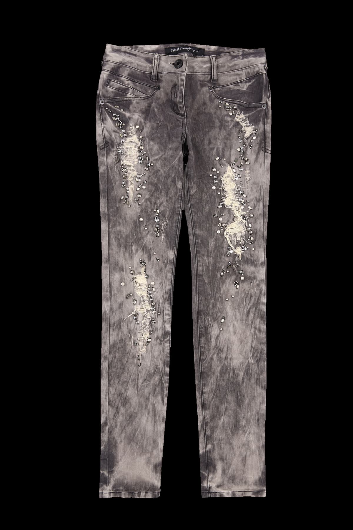 비즈 데미지 데님 팬츠