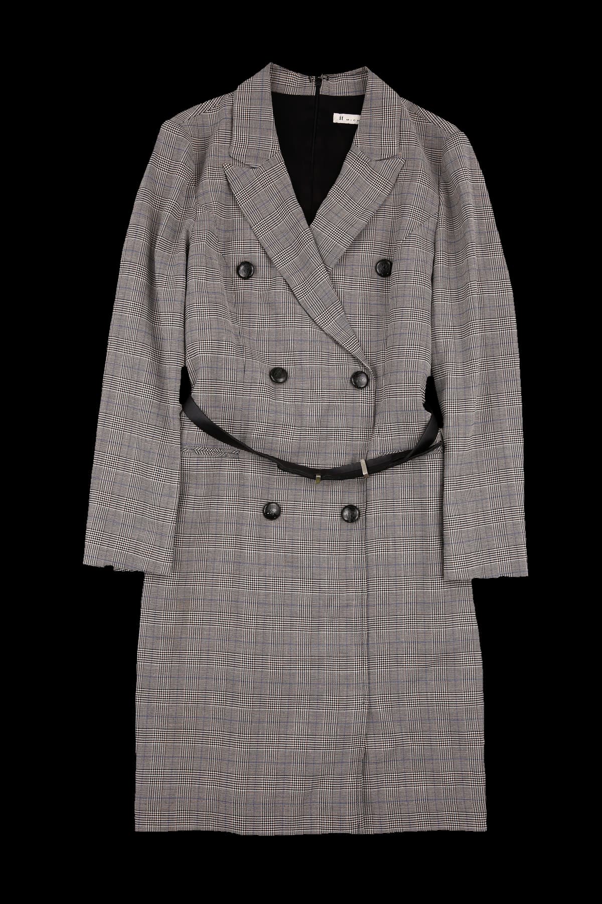 체크 더블 버튼 카라 원피스