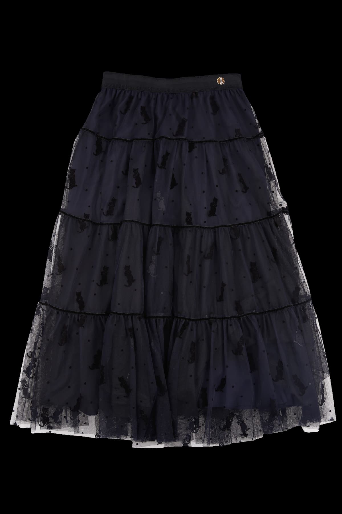 캣 프린팅 메쉬 스커트