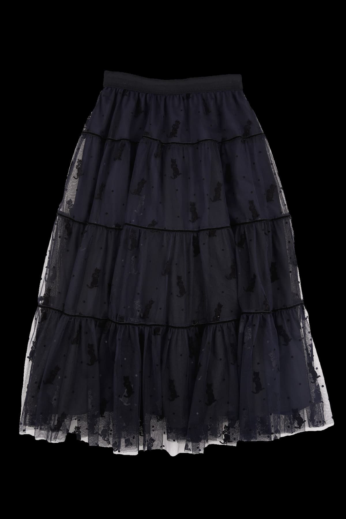 캣 프린팅 메쉬 스커트