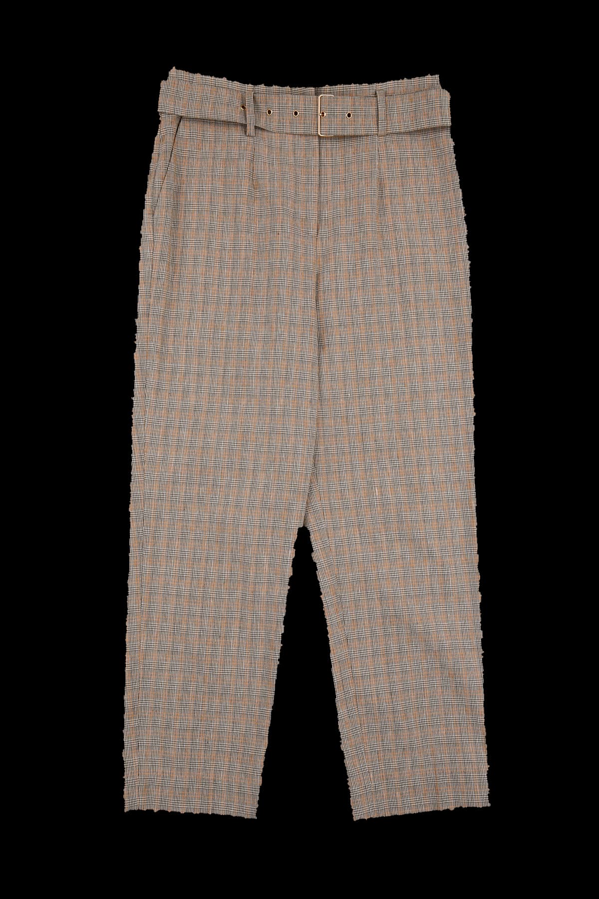 체크 원단 벨트 팬츠