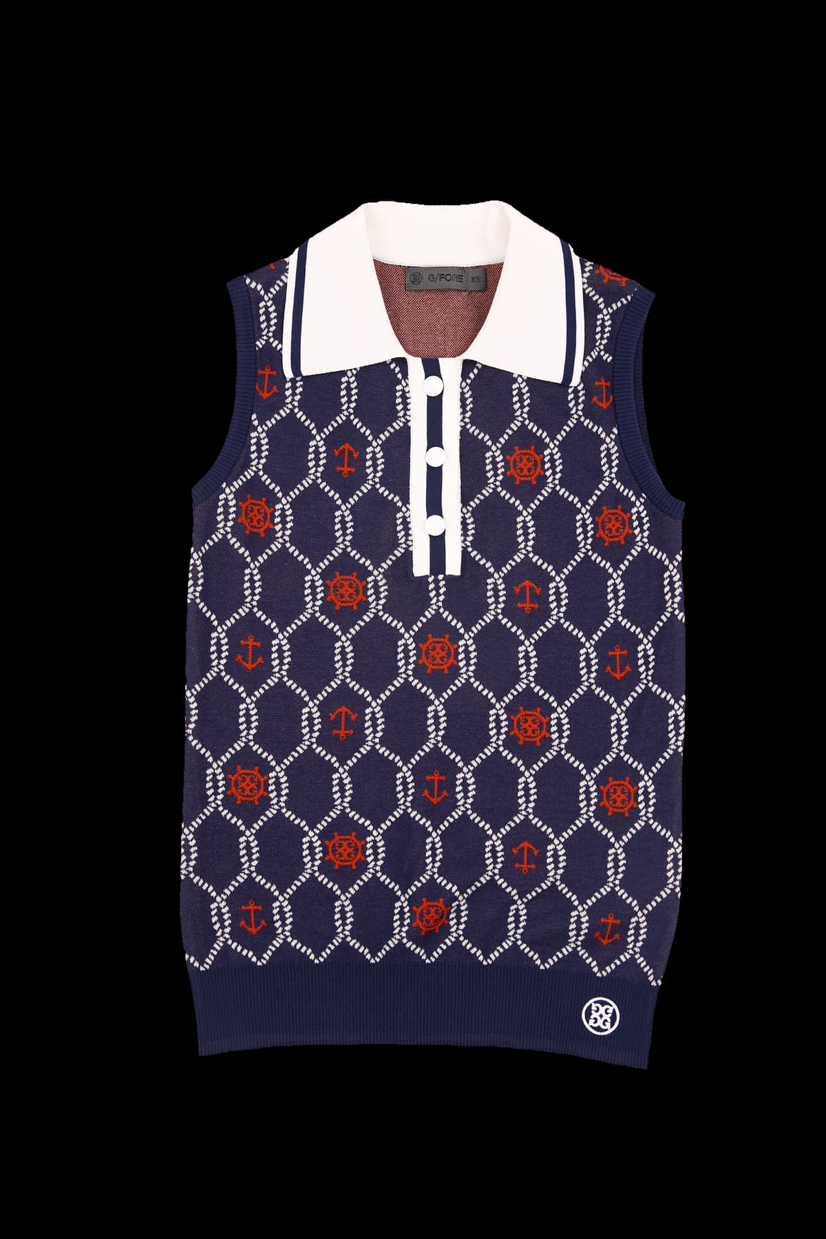 패턴 카라 슬리브리스 탑