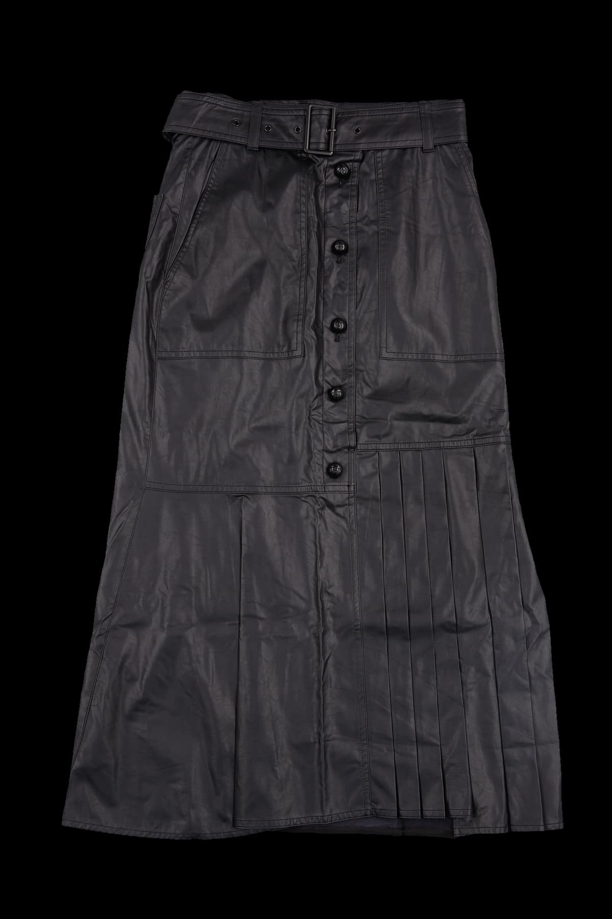 레더 벨티드 롱 스커트