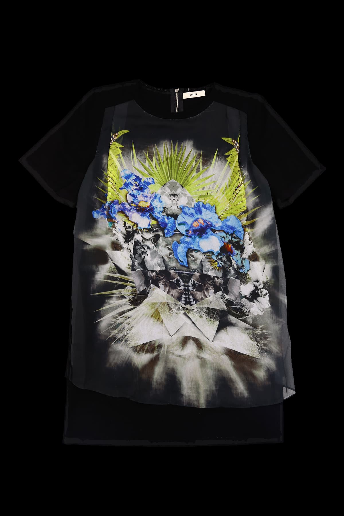 쉬폰 프린팅 배색 반팔 니트