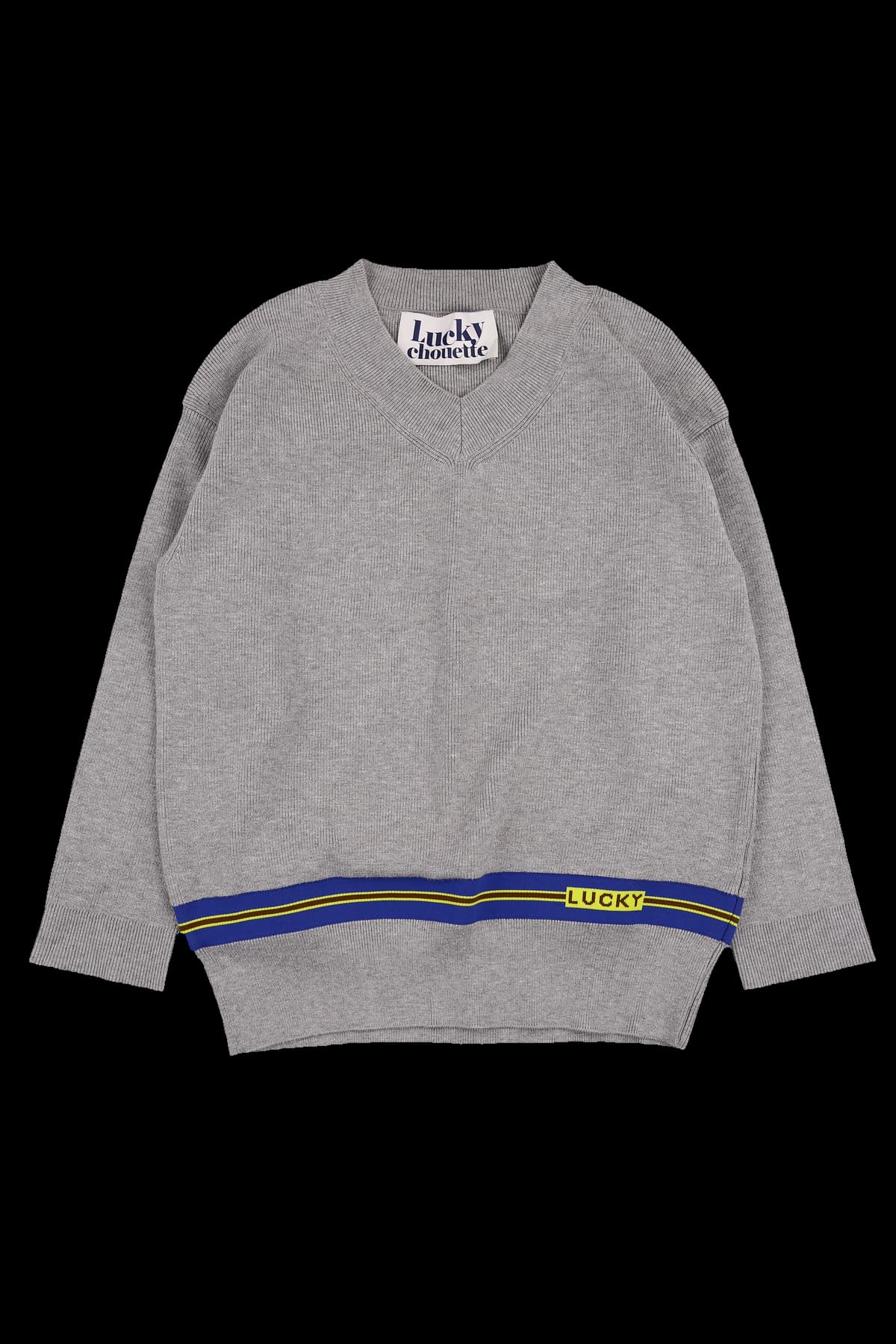 브이넥 배색 긴팔 니트