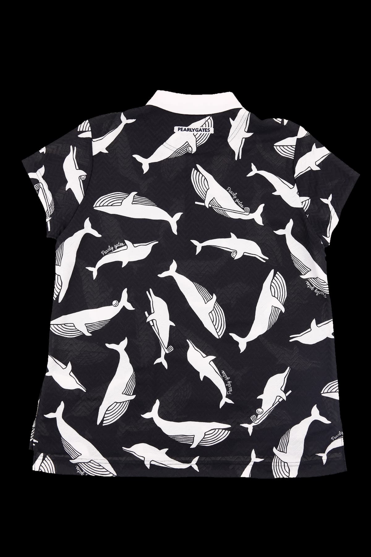 헤링본 직조 고래 패턴 반팔 카라티