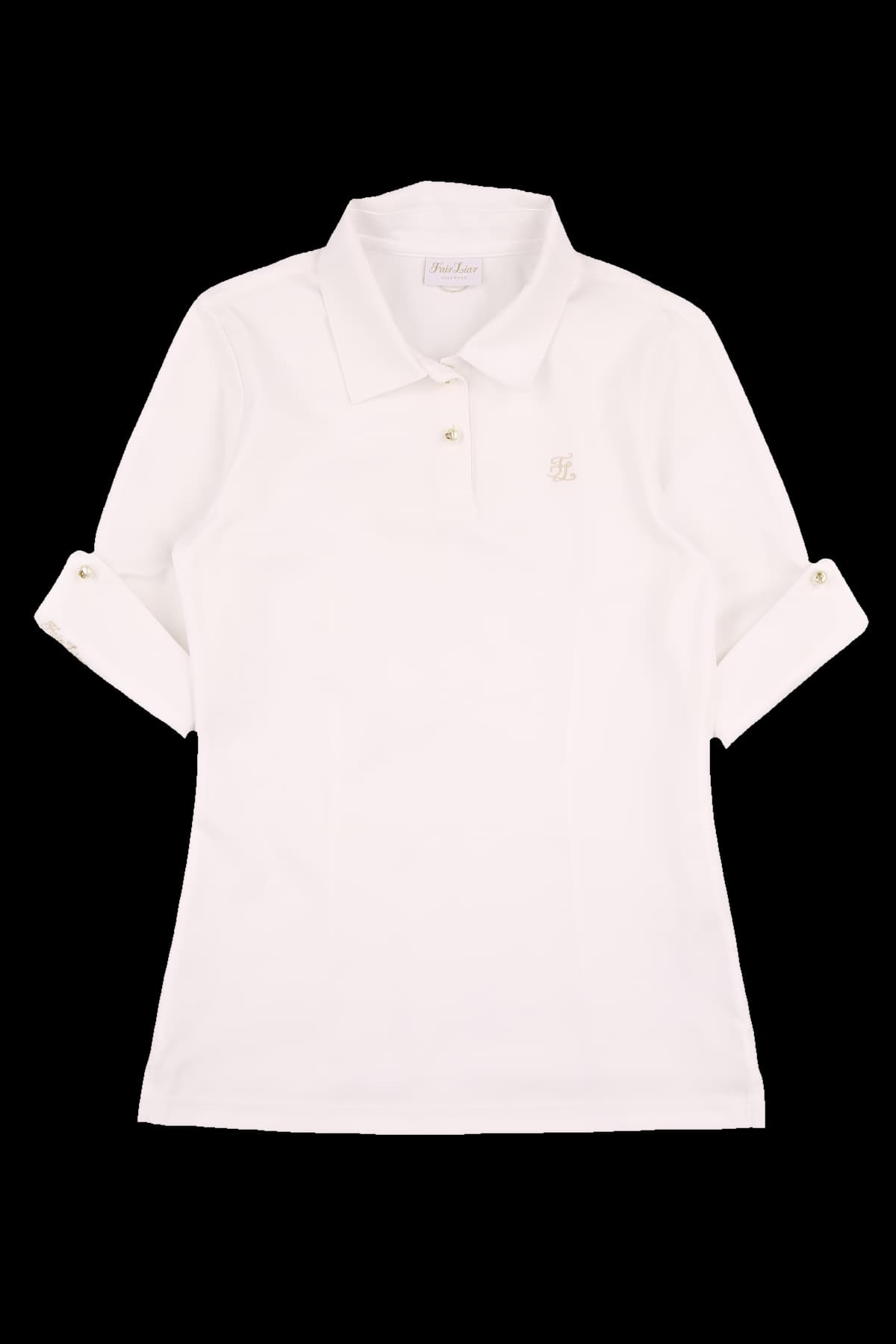 펄 버튼 카라 반팔 티셔츠