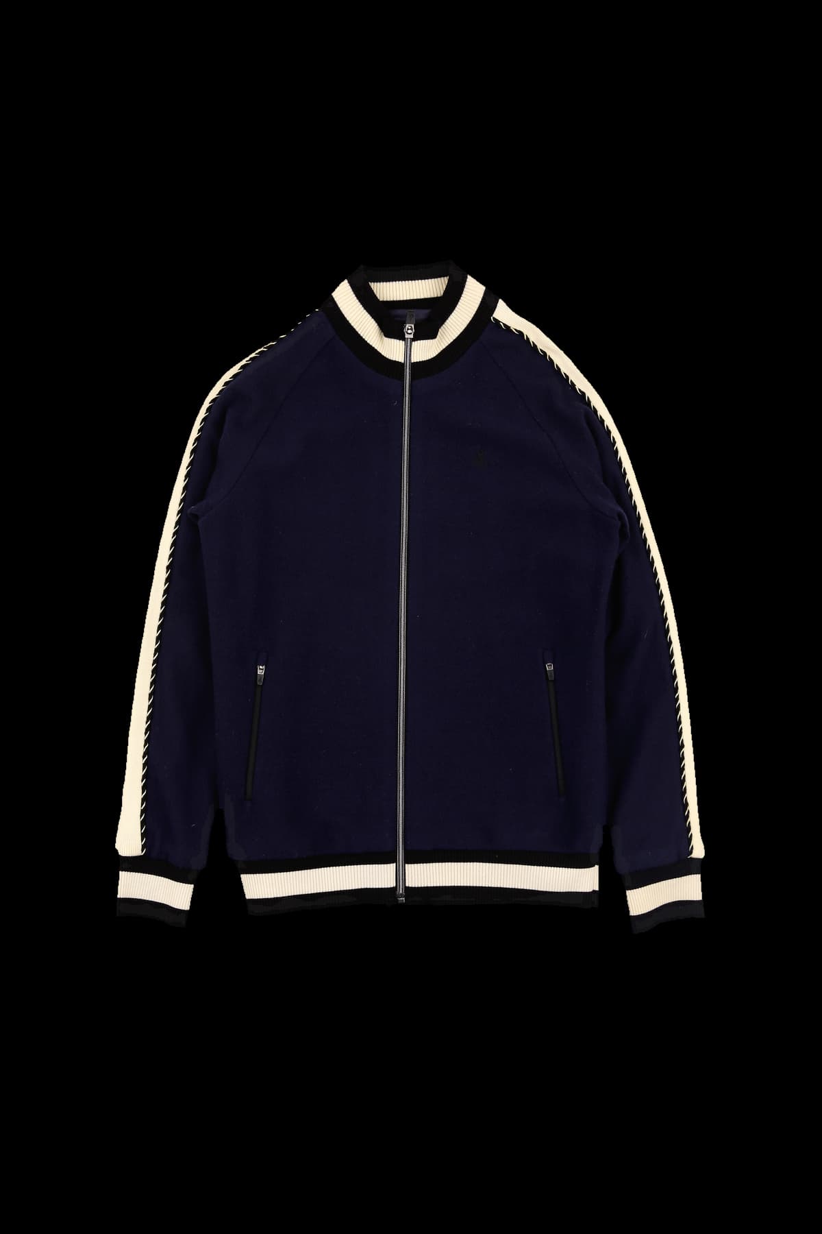 울 배색 라인 니트 집업