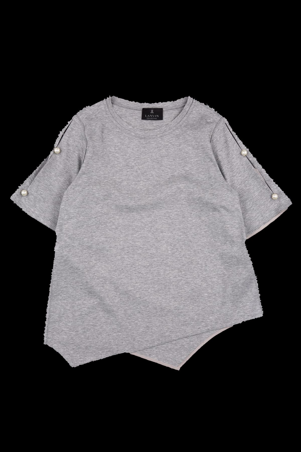 펄 버튼 슬릿 슬리브 티셔츠