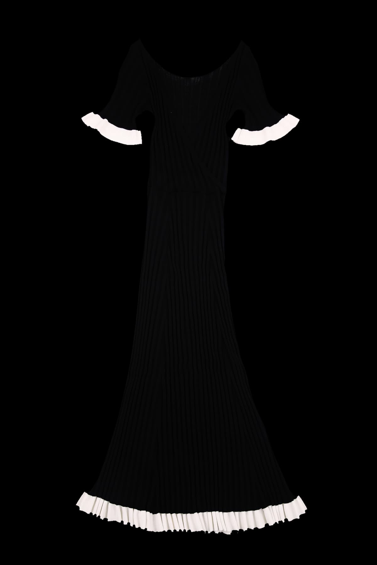 배색 플레어 니트 원피스