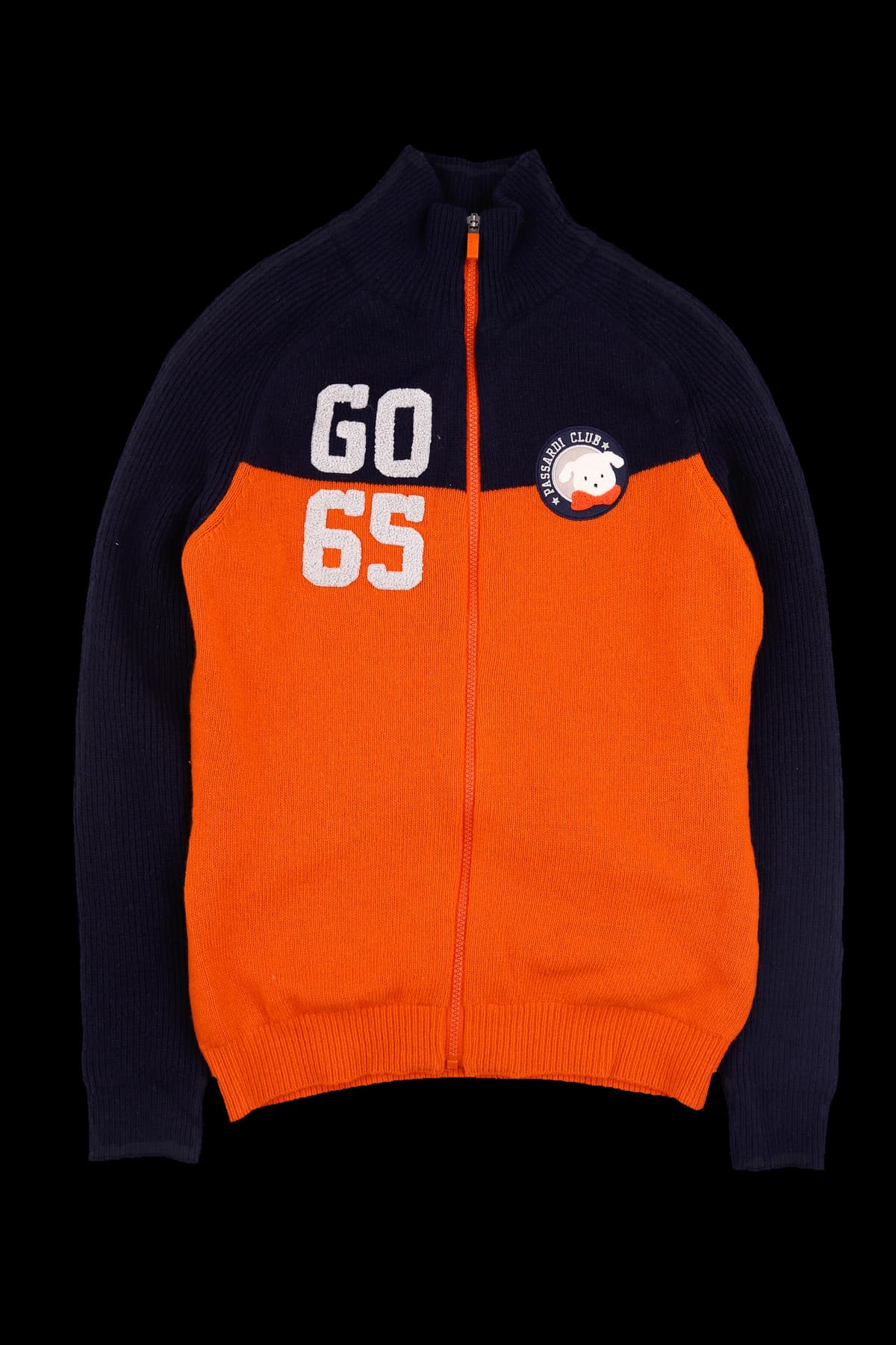 배색 집업 니트