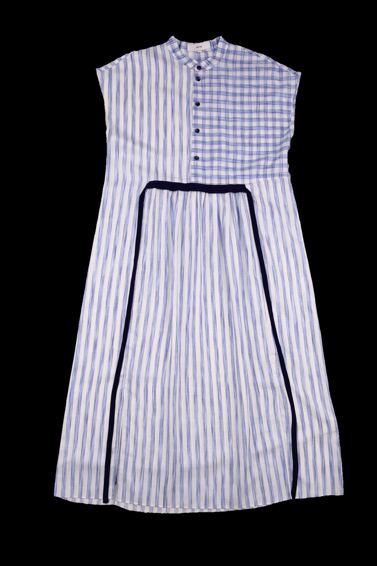 스트라이프 체크 배색 원피스