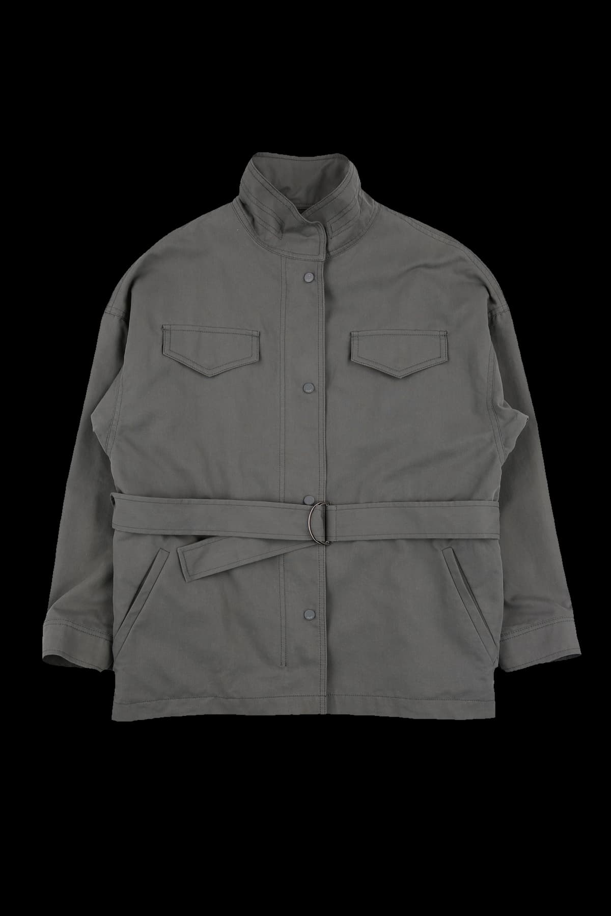 백 프린팅 벨티드 자켓