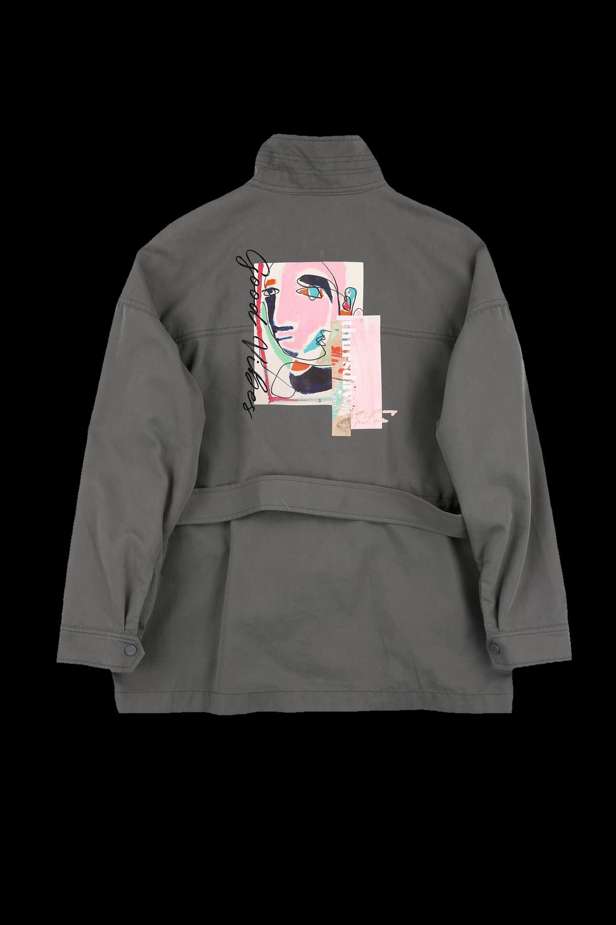 백 프린팅 벨티드 자켓