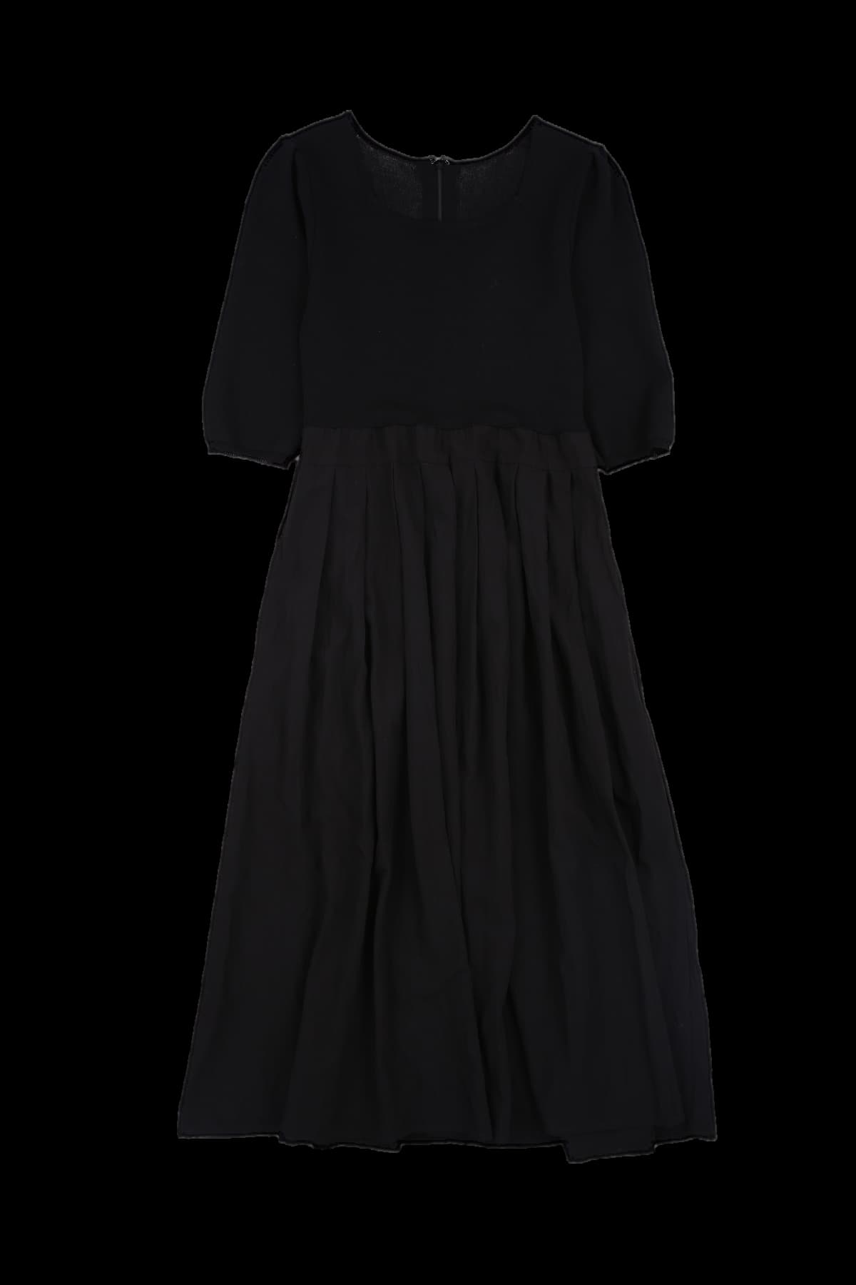 배색 니트 플리츠 원피스