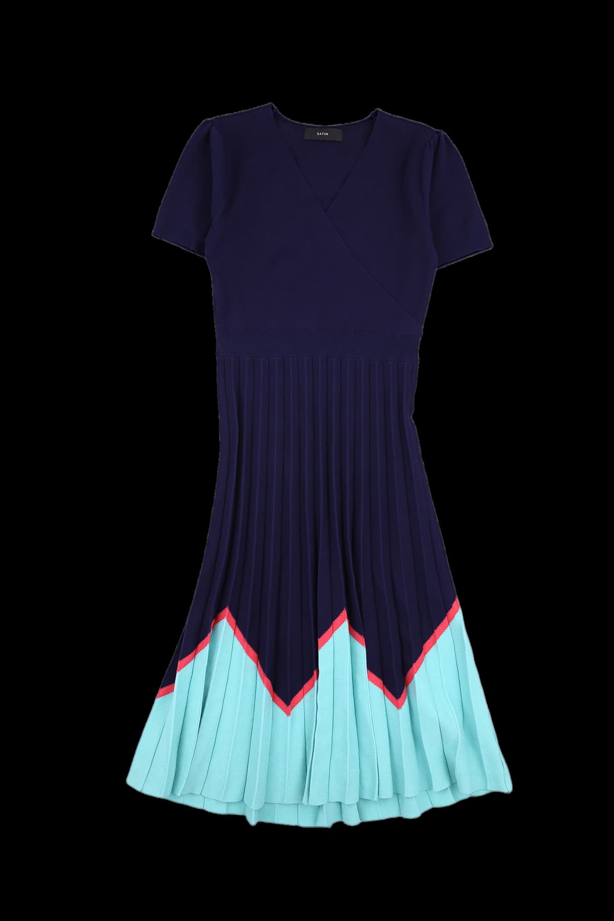 니트 배색 플리츠 원피스