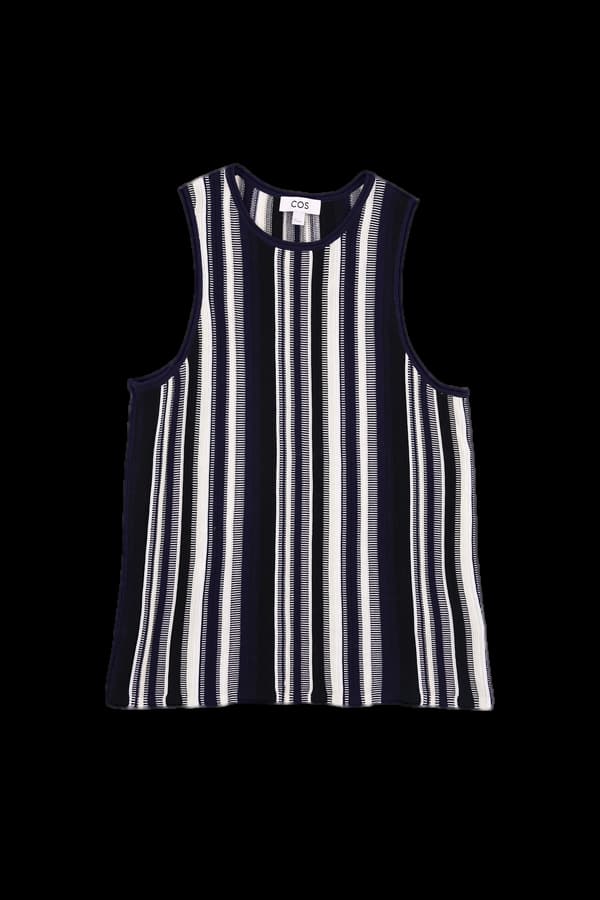 스트라이프 니트 슬리브리스