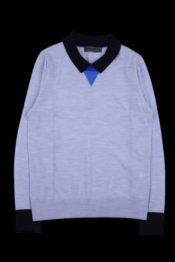 배색 카라 라운드넥 니트