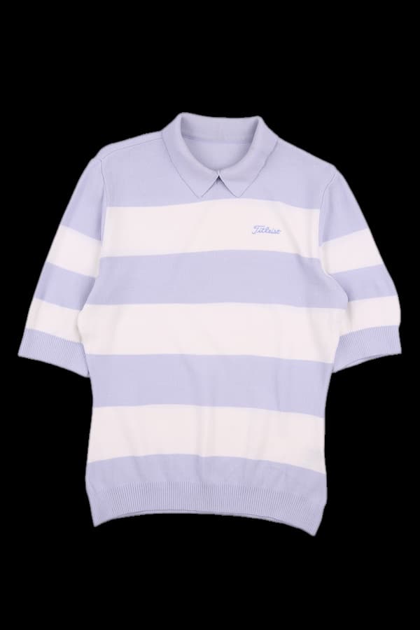 카라 스트라이프 반팔 니트