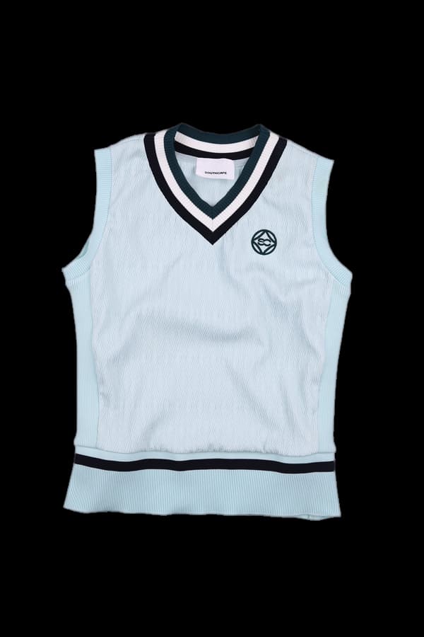 배색 브이넥 니트조끼