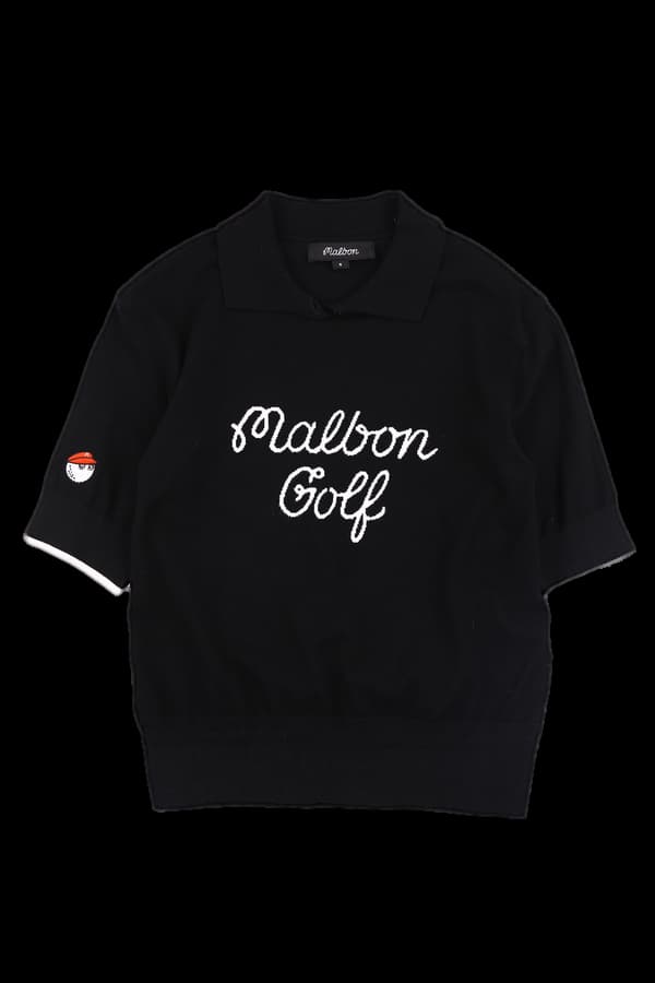 빅 로고 카라 반팔 니트