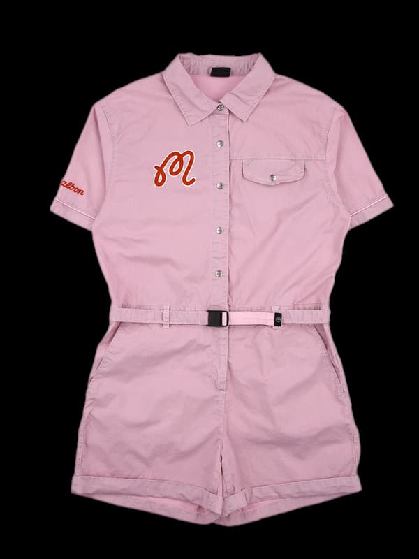 로고 벨트 반팔 점프수트