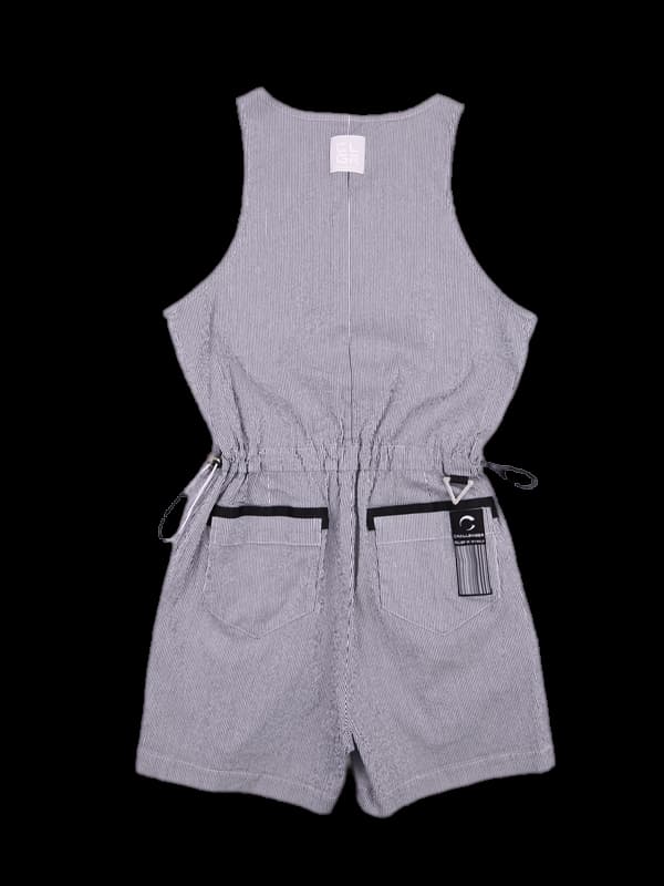 스트라이프 민소매 점프수트