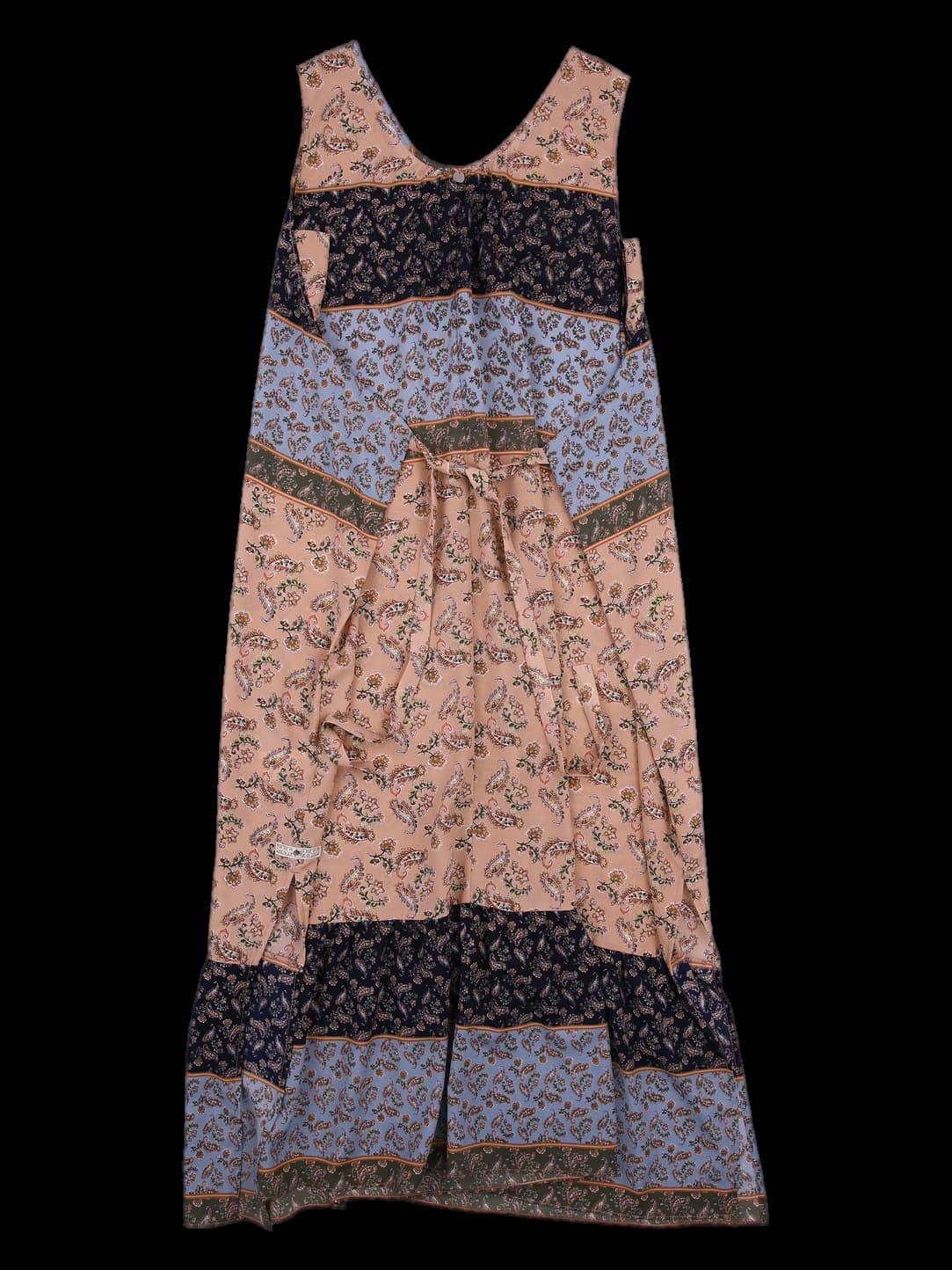 배색 민소매 롱 원피스