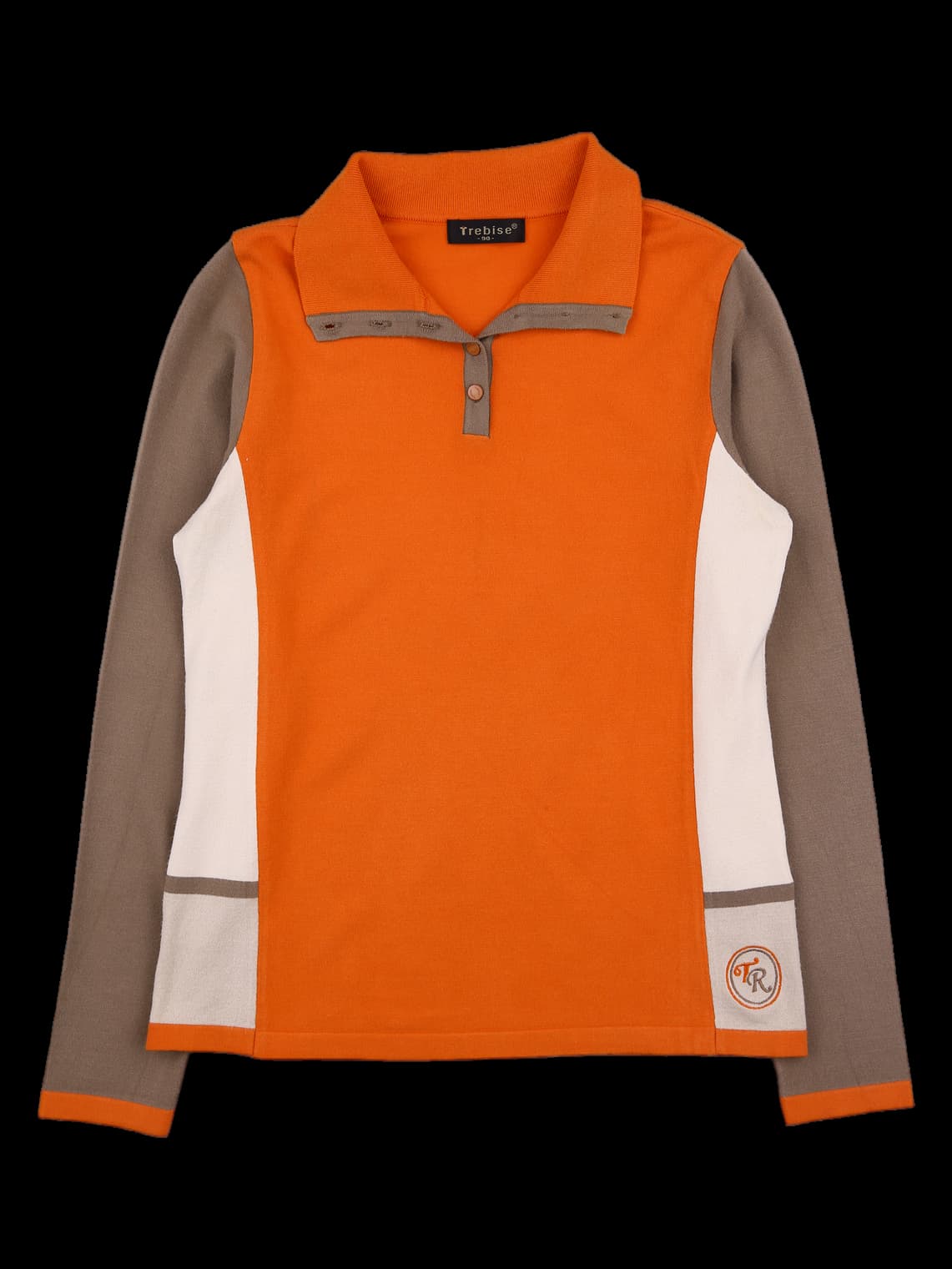 배색 긴팔 카라 니트