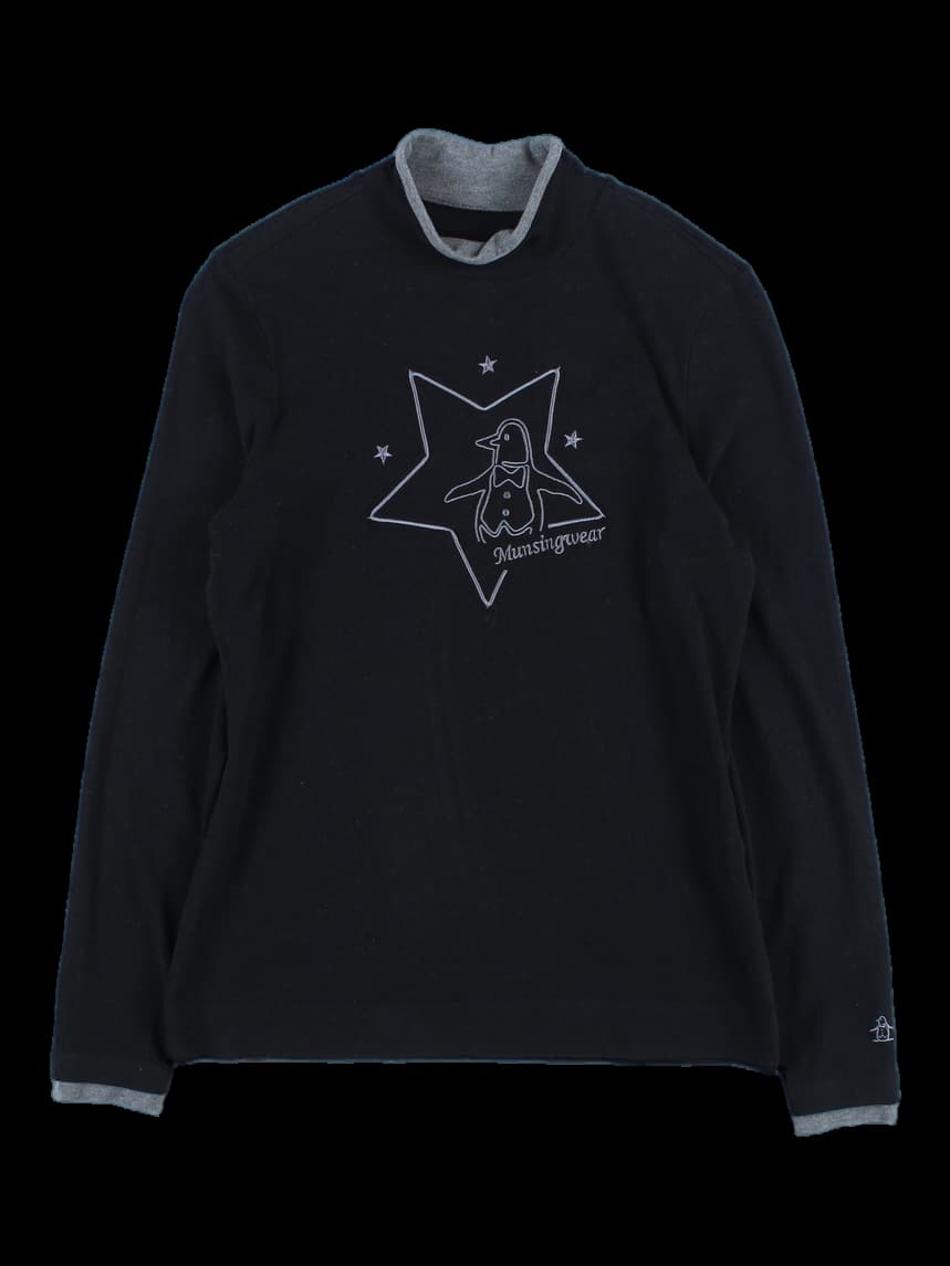 펭귄 자수 하이넥 긴소매 티셔츠