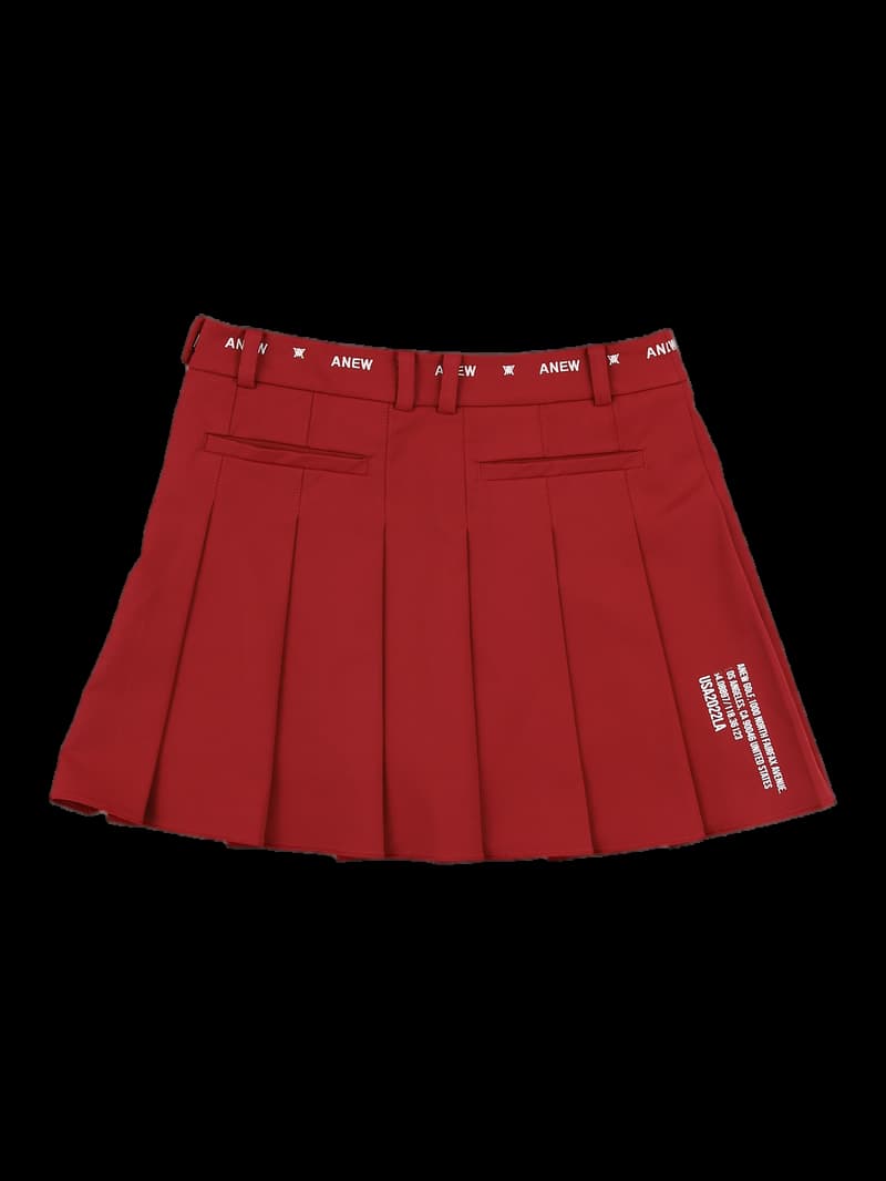 로고 자수 포인트 플리츠 스커트