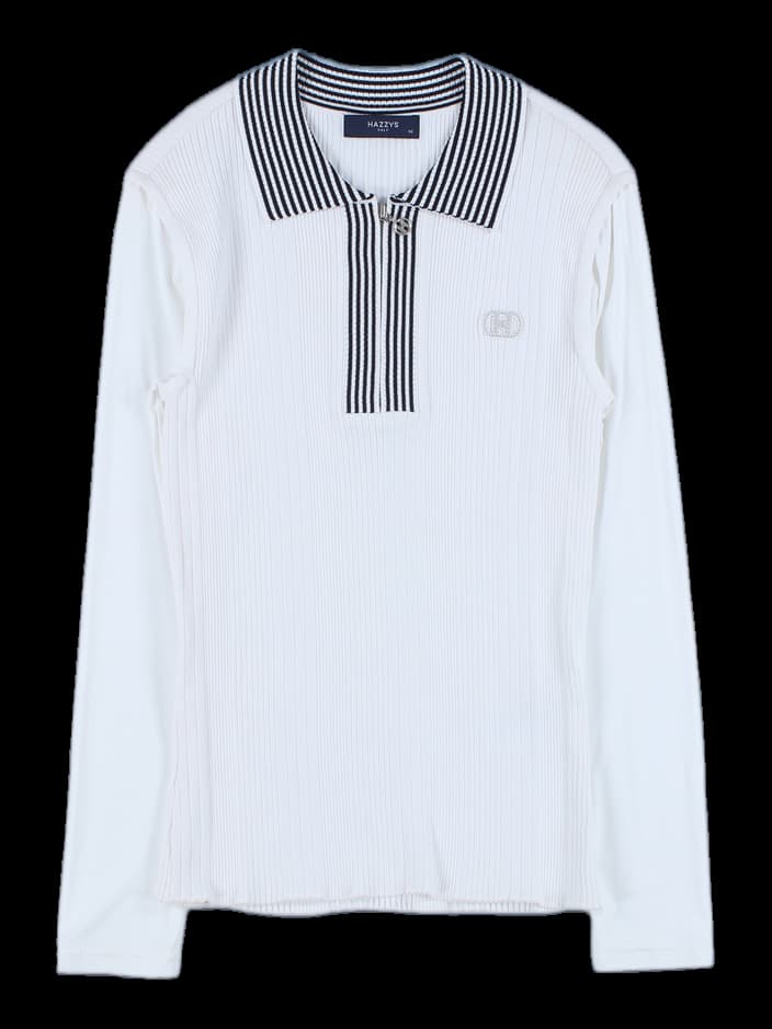 스트라이프 반집업 카라 티셔츠