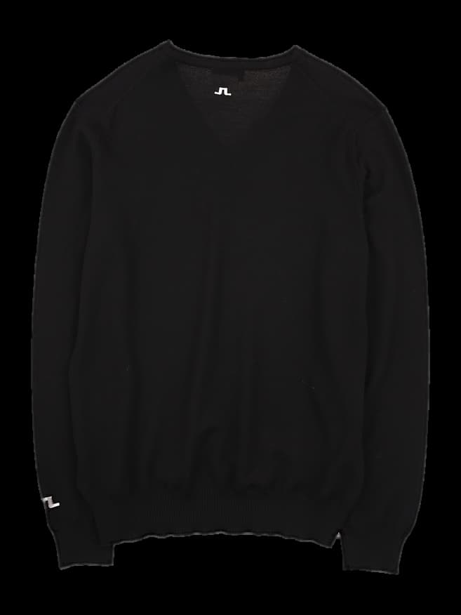 브이넥 로고 자수 베이직 긴팔 니트