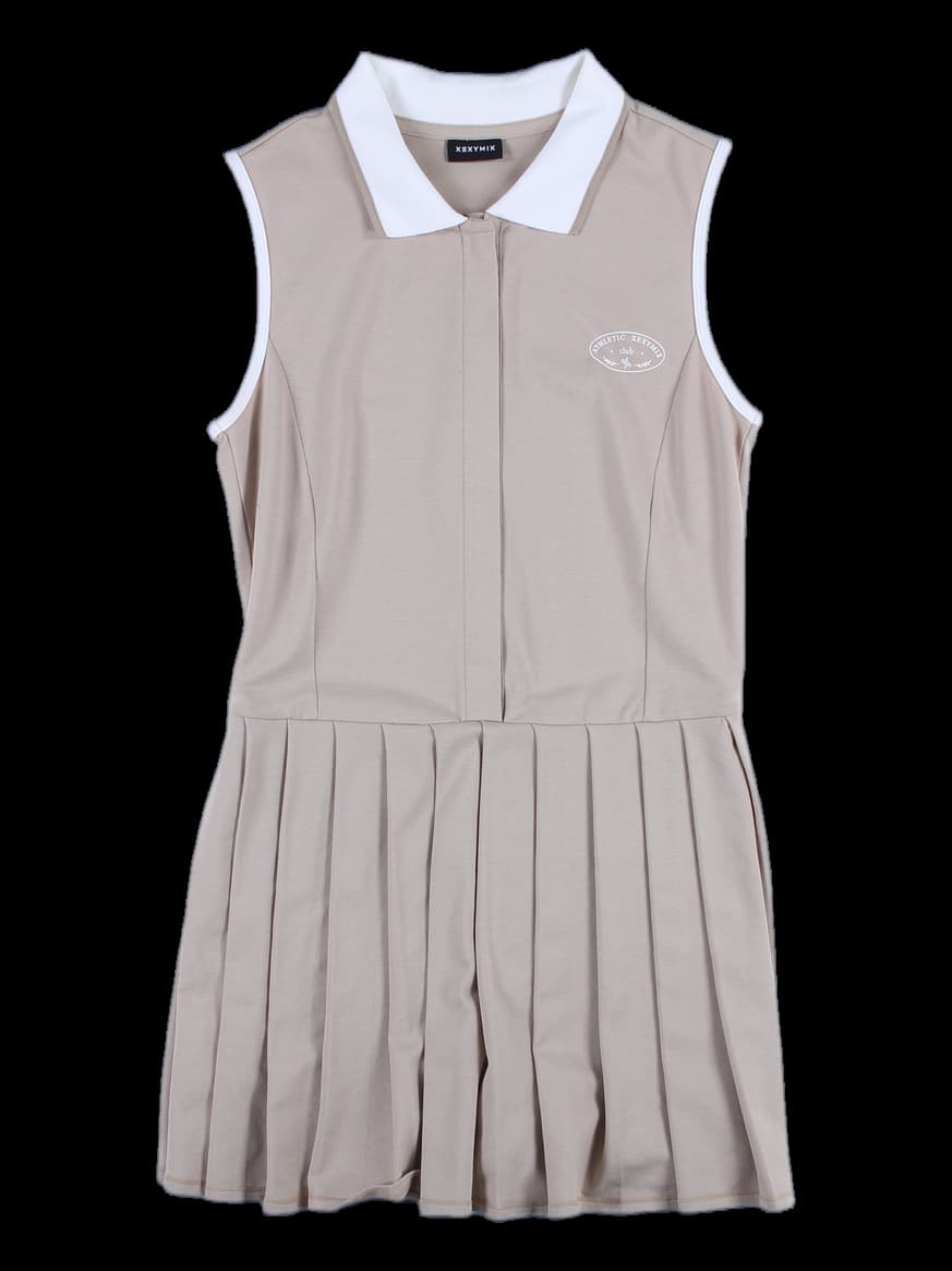 카라 집업 민소매 주름 원피스